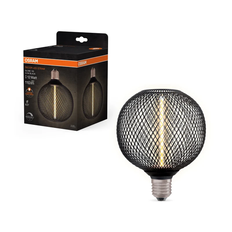OSRAM DECOR LED Strohfilament Lampe Globe, Schwarz, 3.5W, 110lm , Comfort warm white , E27
