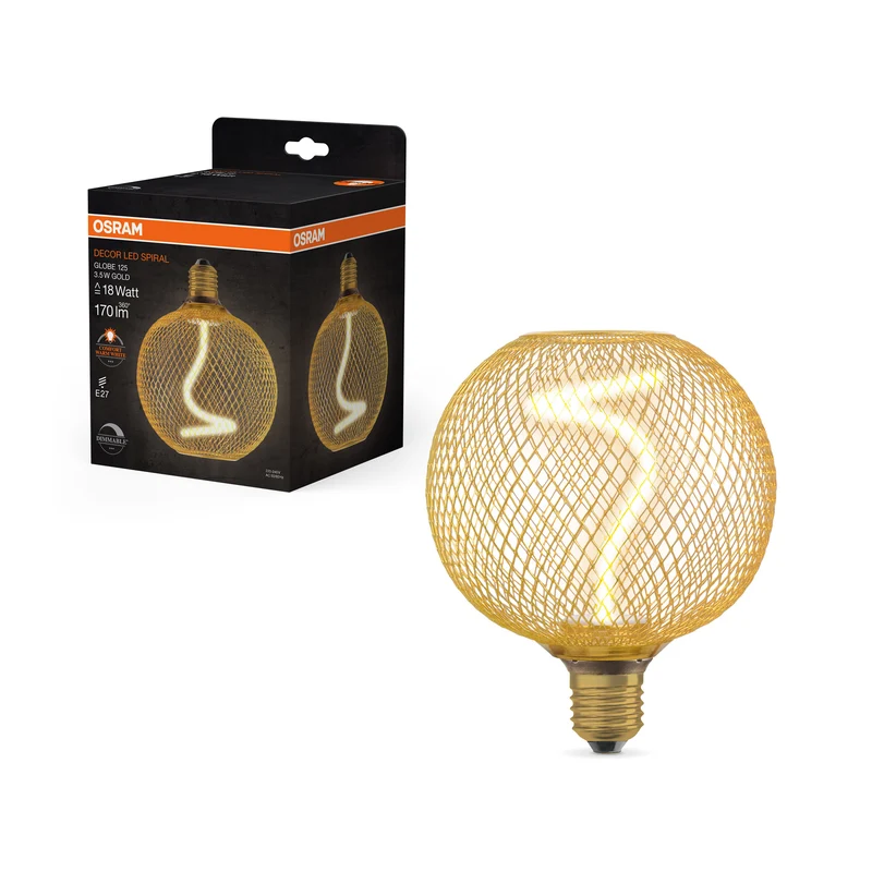 OSRAM DECOR LED Spiralfilament Lampe Globe, Gold, 3.5W, 170lm , Comfort warm white , E27