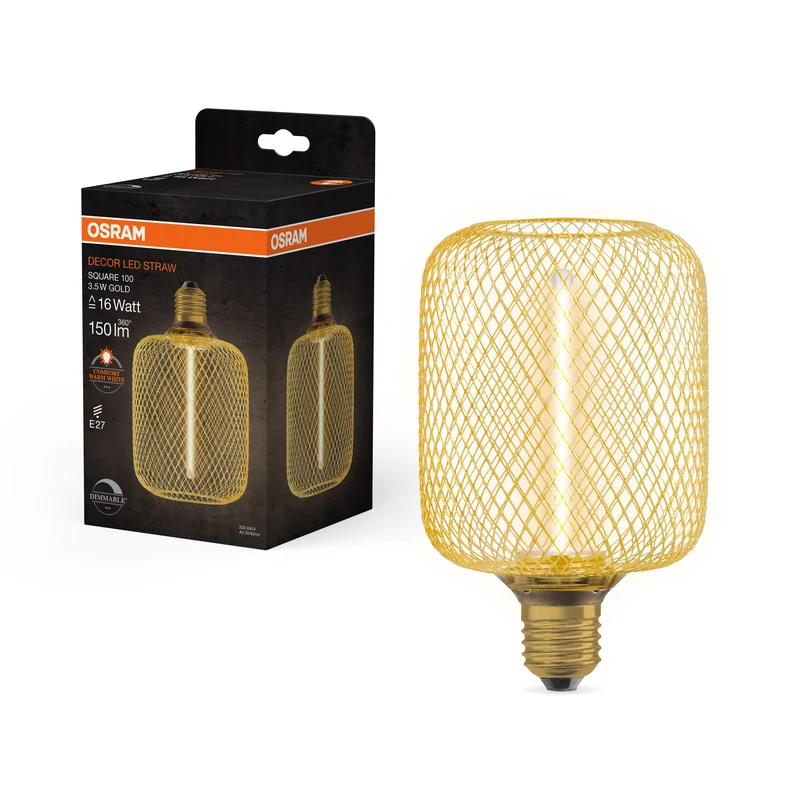 OSRAM DECOR LED Strohfilament Lampe Quadrat, Gold, 3.5W, 150lm , Comfort warm white , E27