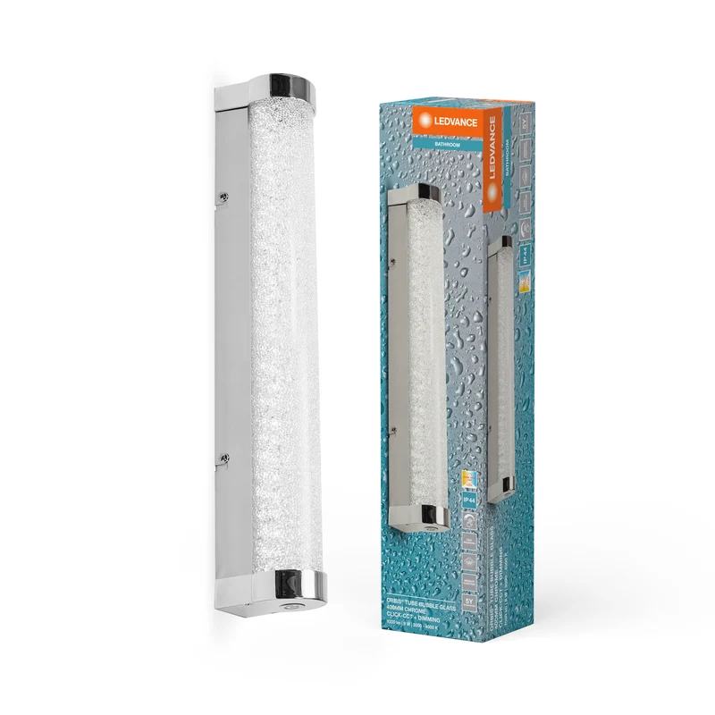 LEDVANCE ORBIS Tube LED-Spiegel-/Wandleuchte, Chrom, Glas mit Blaseneffekt, 9W, 900lm, dimmbar, 3000/4000K über Wandschalter einstellbar, 40cm Durchmesser, IP44 Schutz vor Fremdkörpern/Spritzwasser