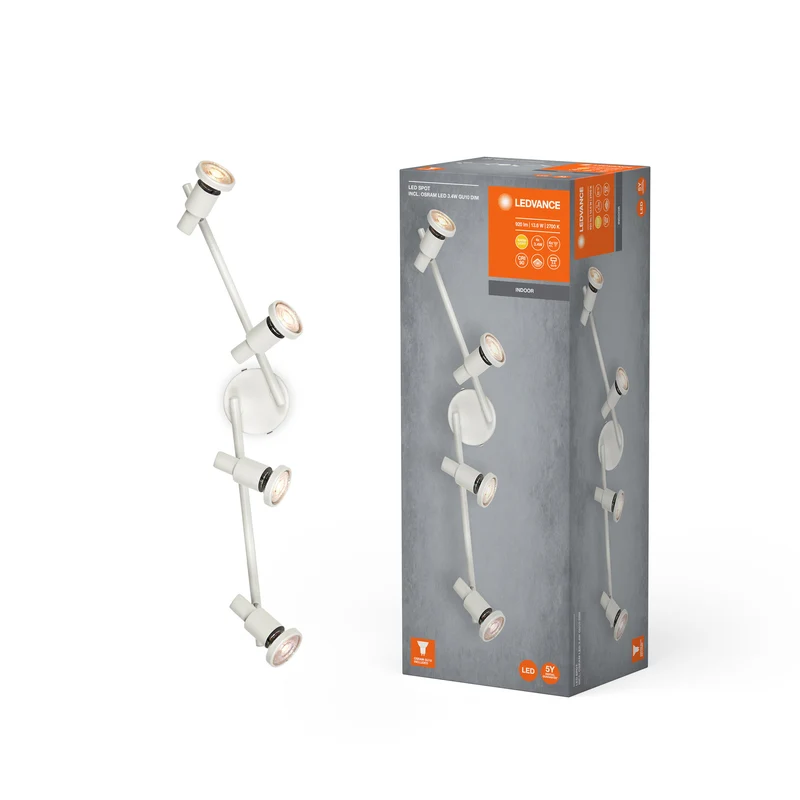 LEDVANCE LED SPOT GU10 4 x 3,4W, 920lm, weiß, 2. 700K Farbtemperatur, warmweiße Lichtfarbe, zeitloses Design, austauschbare LED-Lampe, ideal für Innenräume, CRI 90, verstellbare Köpfe
