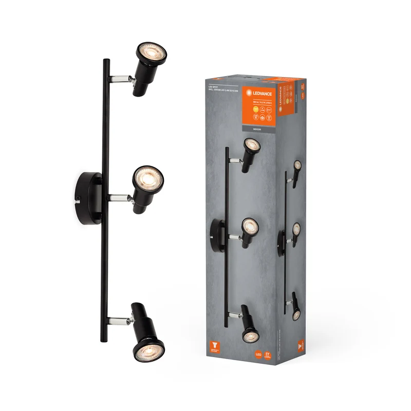 LEDVANCE LED SPOT GU10 3 x 3,4W, 690lm, schwarz, 2. 700K Farbtemperatur, warmweiße Lichtfarbe, zeitloses Design, austauschbare LED-Lampe, ideal für Innenräume, CRI 90, verstellbare Köpfe