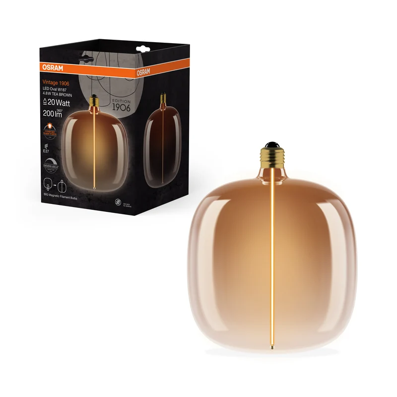 OSRAM Vintage 1906® LED BIG DECORATIVE BULB WITH FILAMENT-MAGNETIC STYLE LED-Lampe Tea Brown, dimmbar, 4.8W, E27, OVAL , Comfort warm white