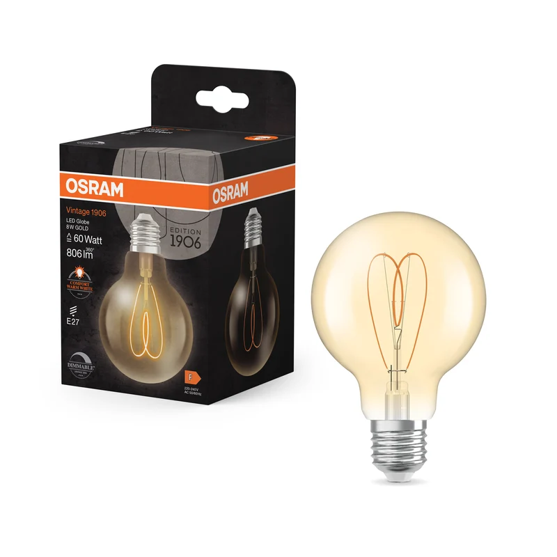 OSRAM Vintage 1906 Globe LED-Lampe Gold, 8W, 806lm, E27 , Comfort warm white , E27