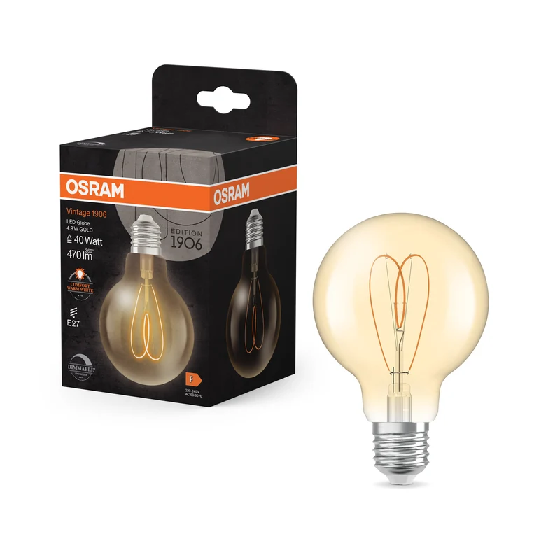 OSRAM Vintage 1906 Globe LED-Lampe Gold, 4.9W, 470lm, E27 , Comfort warm white