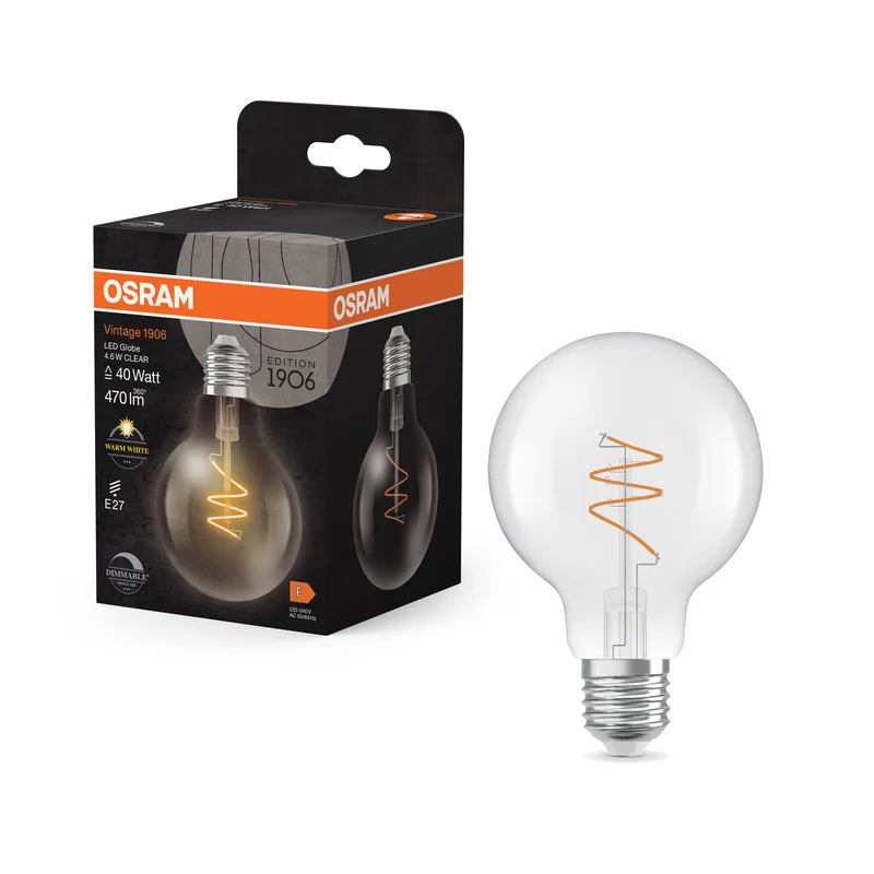 OSRAM Vintage 1906 Globe LED-Lampe Klar, 4.6W, 470lm, E27 , Warmweiß