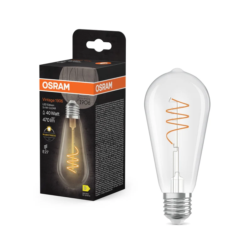 OSRAM Vintage 1906 Edison LED-Lampe Klar, 3.4W, 470lm, E27 , Warmweiß