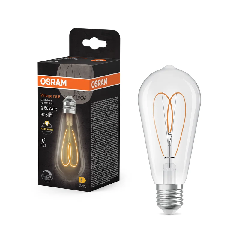 OSRAM Vintage 1906 Edison LED-Lampe Klar, 7.2W, 806lm, E27 , Warmweiß