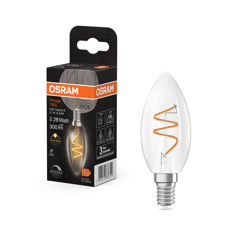 OSRAM Vintage 1906 Classic LED-Lampe Klar, 3.1W, 300lm, E14 , Warmweiß