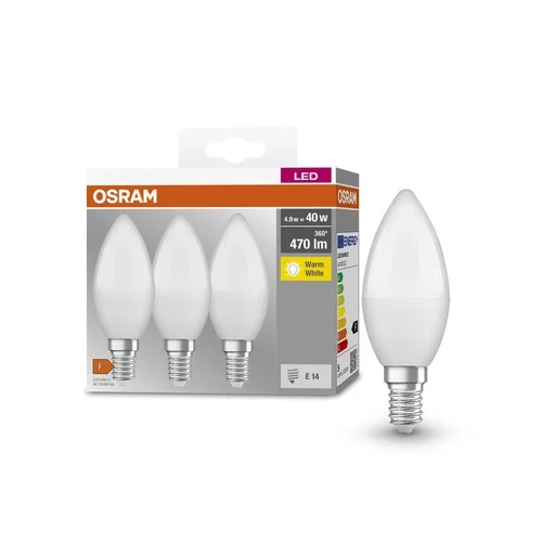 OSRAM BASE CLASSIC B 40 FR LED-Lampe, 4,9W, 470lm, Warmweiß, E14