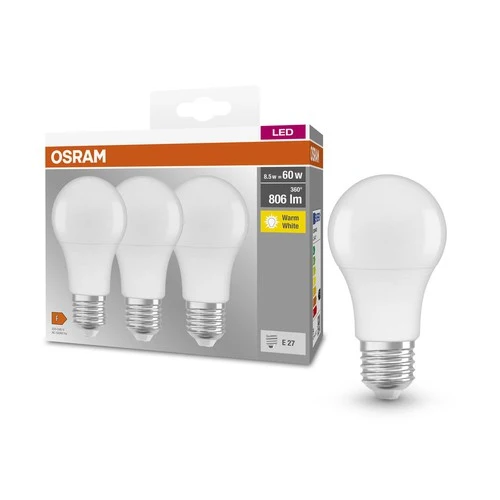 OSRAM BASE CLASSIC A 60 FR LED-Lampe, 8,5W, 806lm, Warmweiß, E27