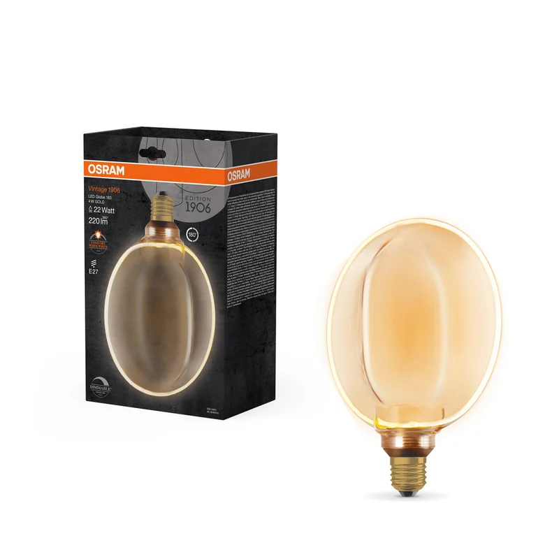 OSRAM VINTAGE 1906® LED Lampe LED CLASSIC GLOBE183 O - Form FILAMENT 4W 818 Gold E27, 220 lm, 1800 K, Comfort warm white