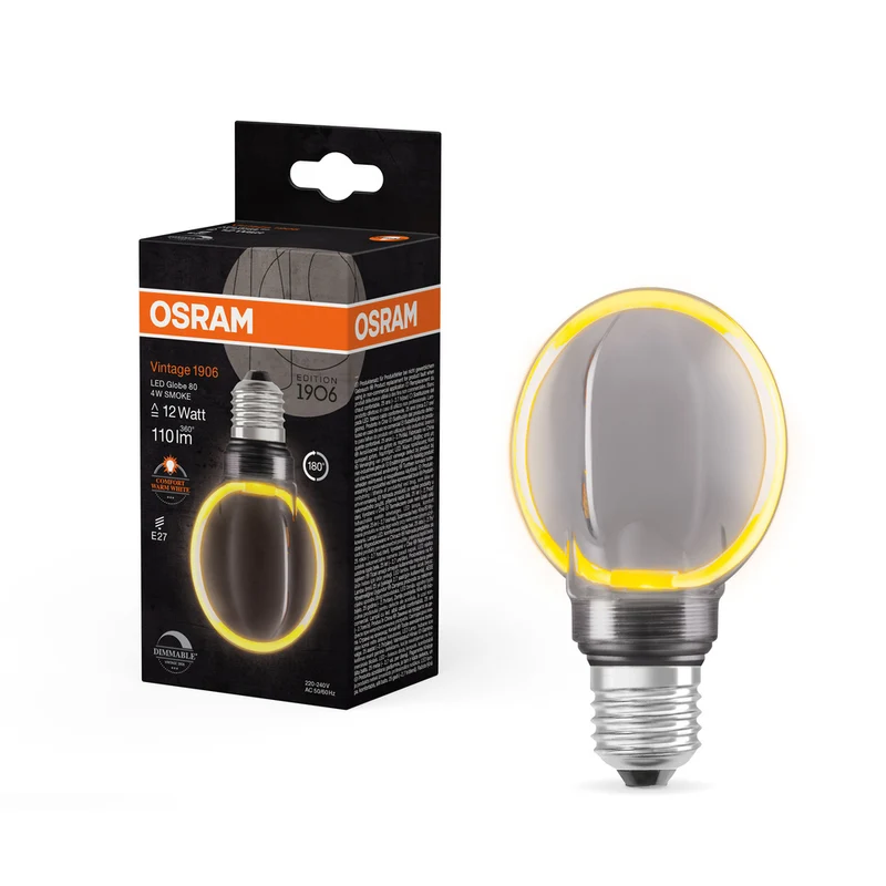 OSRAM VINTAGE 1906® LED Lampe LED CLASSIC GLOBE80 O - Form FILAMENT 4W 818 Smoke E27, 110 lm, 1800 K, Comfort warm white