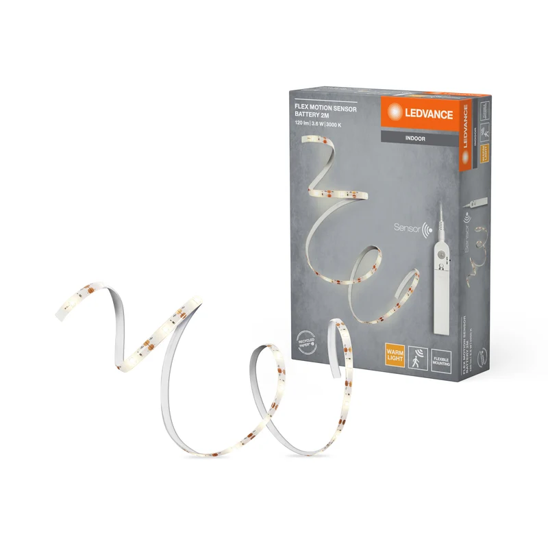 LEDVANCE FLEX MOTION SENSOR batteriebetriebener LED-Streifen mit warmweißem Licht und Bewegungssensor, 2m, 3. 6W, 150lm, 3000K, 830 warmweiß, nicht dimmbar, IP20, Leuchtmittel nicht austauschbar