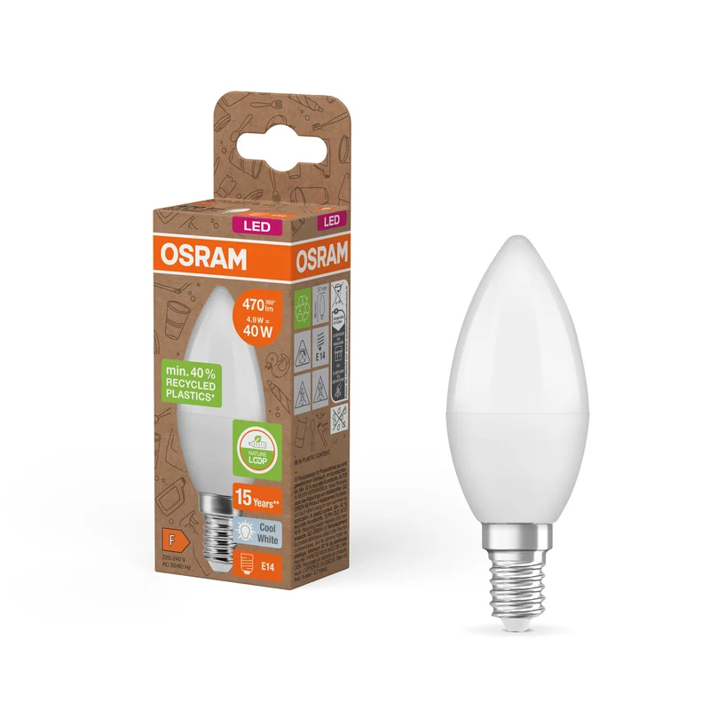 OSRAM LED PCR LAMPS WITH CLASSIC B , LED-Lampe, Matt, 4,9 W, (ex 40 W), 470 lm, Kaltweiß, 4000 K, 15000 h, CRI ≥80