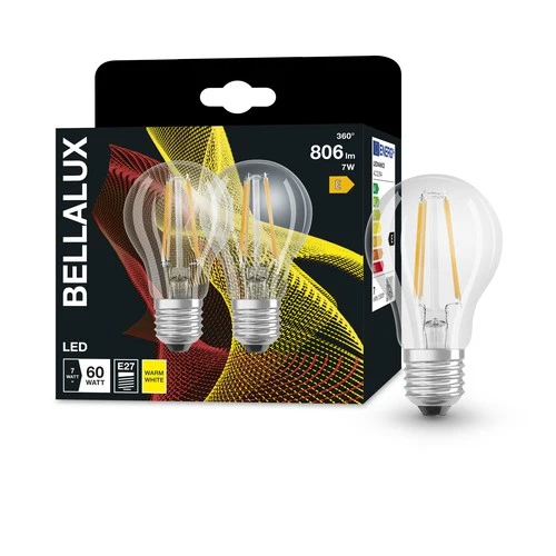 BELLALUX LED-Lampe E27, klar, 2700K Warmweiß, 7W, Ersatz für 60W