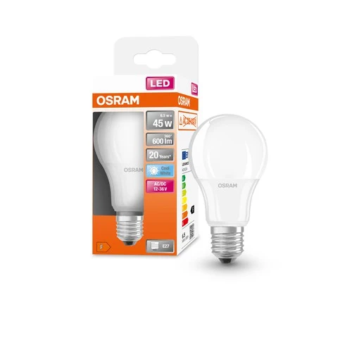 OSRAM Star+ LED-Lampe mit Niedervolt für E27-Sockel, matte Optik ,Kaltweiß (4000K), 600 Lumen, Ersatz für herkömmliche 45W-Leuchtmittel, nicht dimmbar, , E27, 1-er Pack