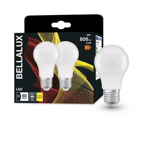 BELLALUX LED-Lampe E27, matt, 2700K Warmweiß, 8,5W, Ersatz für 60W, 2er-Pack