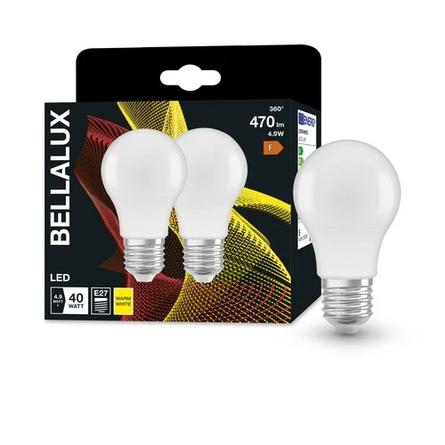 BELLALUX LED-Lampe E27, matt, 2700K Warmweiß, Birnenform, Ersatz für 40W, 2er-Pack