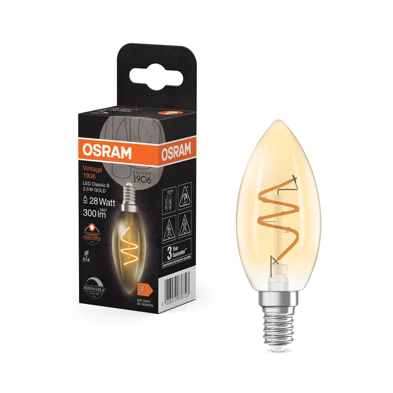 OSRAM Vintage 1906 Classic LED-Lampe Gold, 3.5W, 300lm, E14 , Comfort warm white