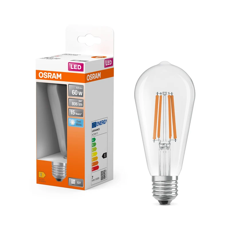 OSRAM LED Star Classic Lampe, Edisonform, 6.5W, 806lm, Klar , Kaltweiß , E27