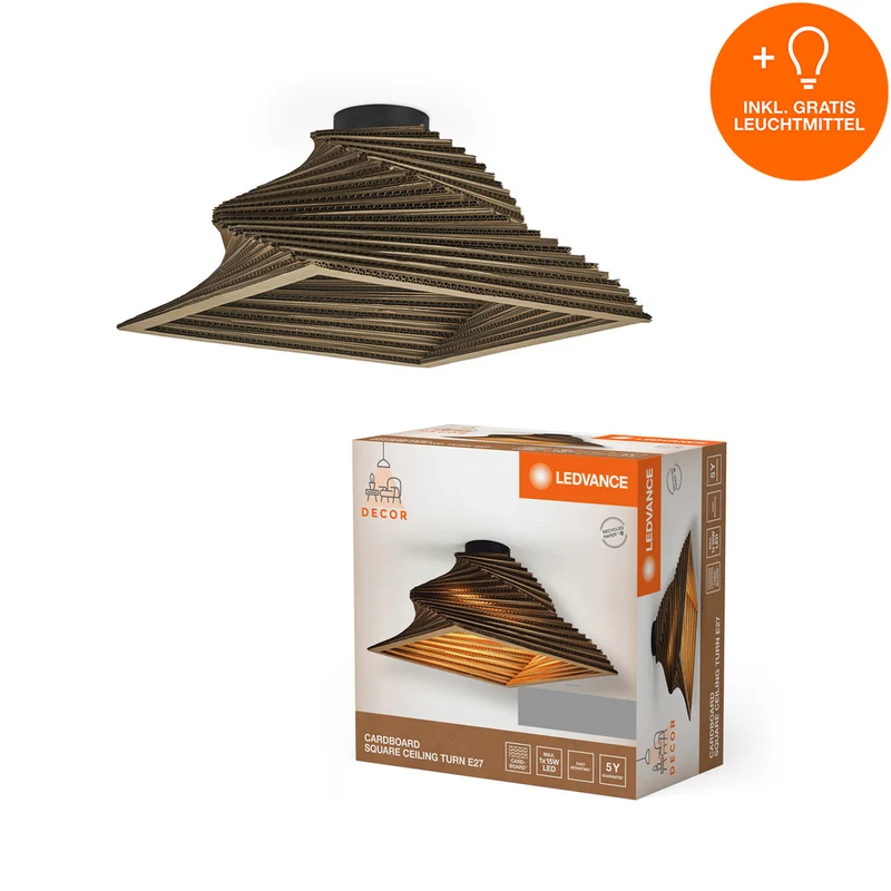 LEDVANCE DECOR Deckenleuchte Decor Cardboard Square Turn braun, inkl. Leuchtmittel