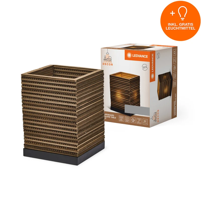 LEDVANCE DECOR Tischleuchte Decor Cardboard Square braun, E27, inkl. Leuchtmittel
