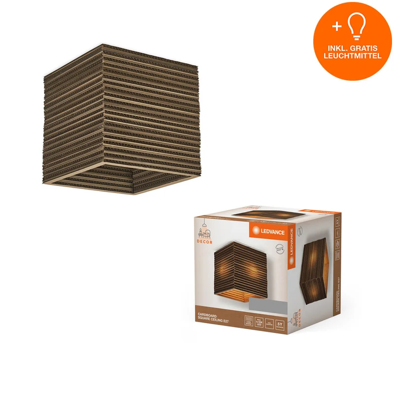 LEDVANCE DECOR Deckenleuchte Decor Cardboard Square braun, E27, inkl. Leuchtmittel