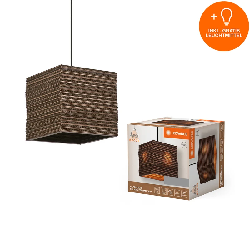 LEDVANCE DECOR Pendelleuchte Decor Cardboard Square braun, E27, inkl. Leuchtmittel