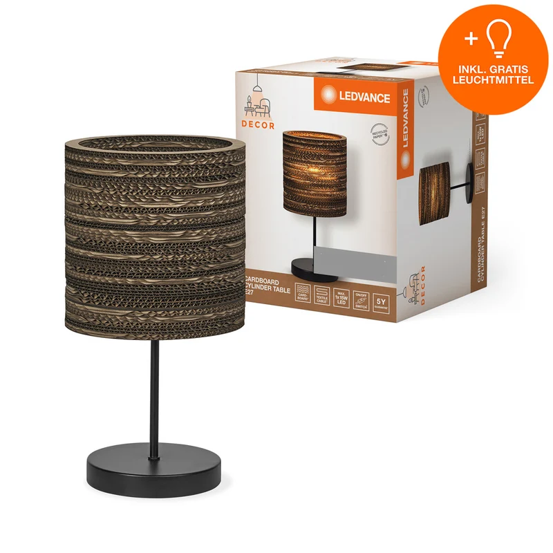 LEDVANCE DECOR Tischleuchte Decor Cardboard Cylinder braun, 200 mm, inkl. Leuchtmittel