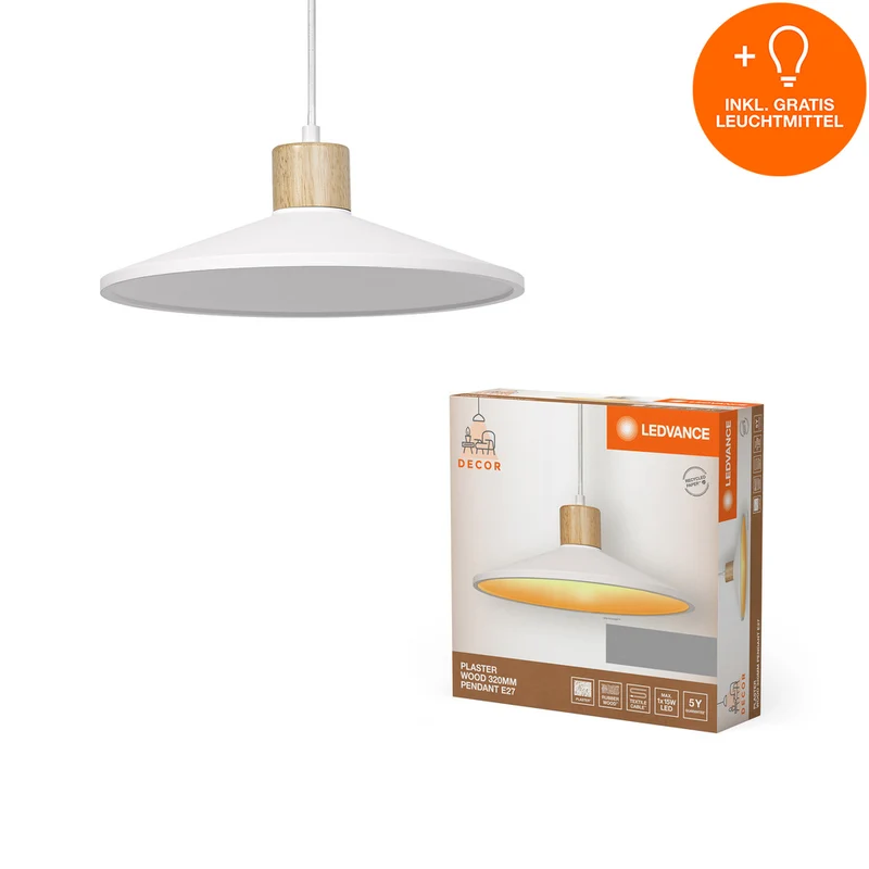 LEDVANCE DECOR Plaster Wood Gips Pendelleuchte, E27, 320 mm, inkl. Leuchtmittel