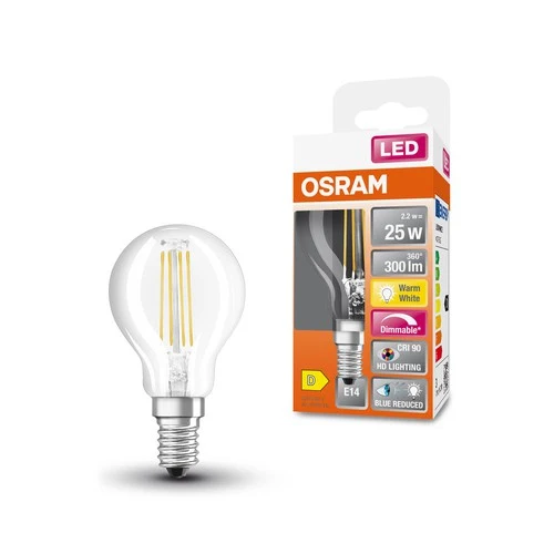 OSRAM SUPERSTAR+ CLASSIC P FIL 25 LED-Lampe, 2,2W, 300lm , Warmweiß , E14