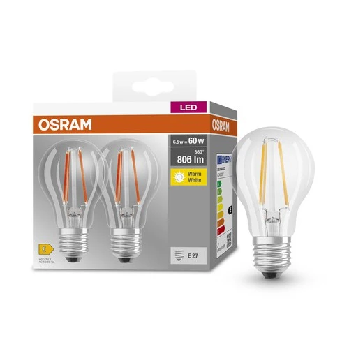 OSRAM BASE CL A FIL 60 LED-Lampe, 6,5W, 806lm, Warmweiß, E27