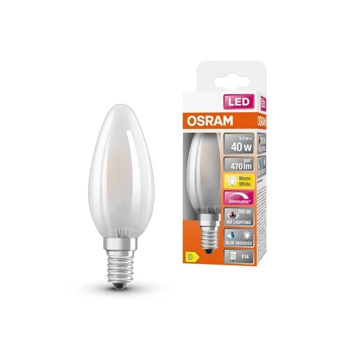 OSRAM Dimmbare LED-Lampe LED SUPERSTAR+ CL B GL FR 40 dim 3,4W/927 E14 CRI90 BOX , Warmweiß
