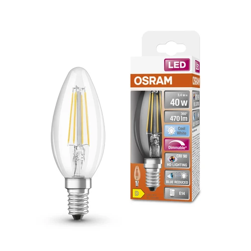OSRAM Dimmbare LED-Lampe LED SUPERSTAR+ CL B FIL 40 dim 3,4W/940 E14 CRI90 BOX , Kaltweiß
