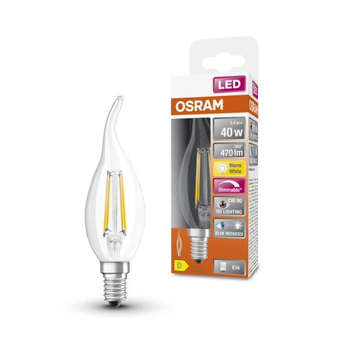 OSRAM Dimmbare LED-Lampe LED SUPERSTAR+ CL BA FIL 40 dim 3,4W/927 E14 CRI90 BOX , Warmweiß