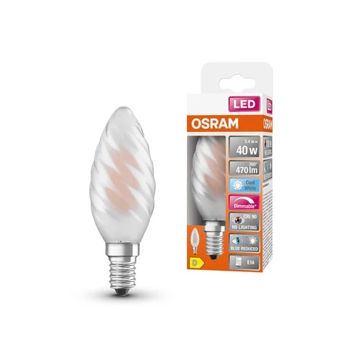 OSRAM Dimmbare LED-Lampe LED SUPERSTAR+ CL BW GL FR 40 dim 3,4W/940 E14 CRI90 BOX , Kaltweiß