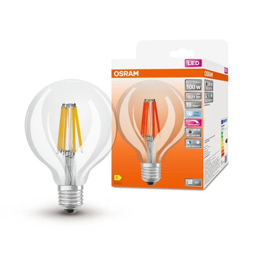 OSRAM Dimmbare FILAMENT LED-Lampe LED SUPERSTAR+ CL GLOBE95 FIL 100 dim 11W/940 E27 CRI90 BOX, E27 , Kaltweiß
