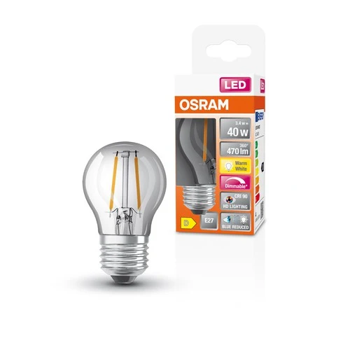OSRAM FILAMENT LED-Lampe LED SUPERSTAR+ CL P FIL 40 dim 3,4W/940 E27 CRI90 BOX , Warmweiß