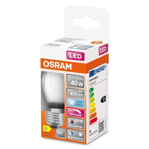 OSRAM FILAMENT LED-Lampe LED SUPERSTAR+ CL P FIL 40 dim 3,4W/927 E27 CRI90 BOX, E27 , Kaltweiß