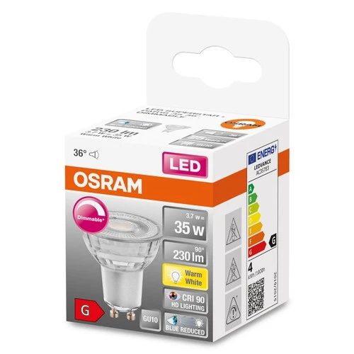 OSRAM Dimmbare LED Reflektor-Lampe LED SUPERSTAR + spot PAR16 GL 35 DIM 3,7W/927 CRI90 GU10 , Warmweiß