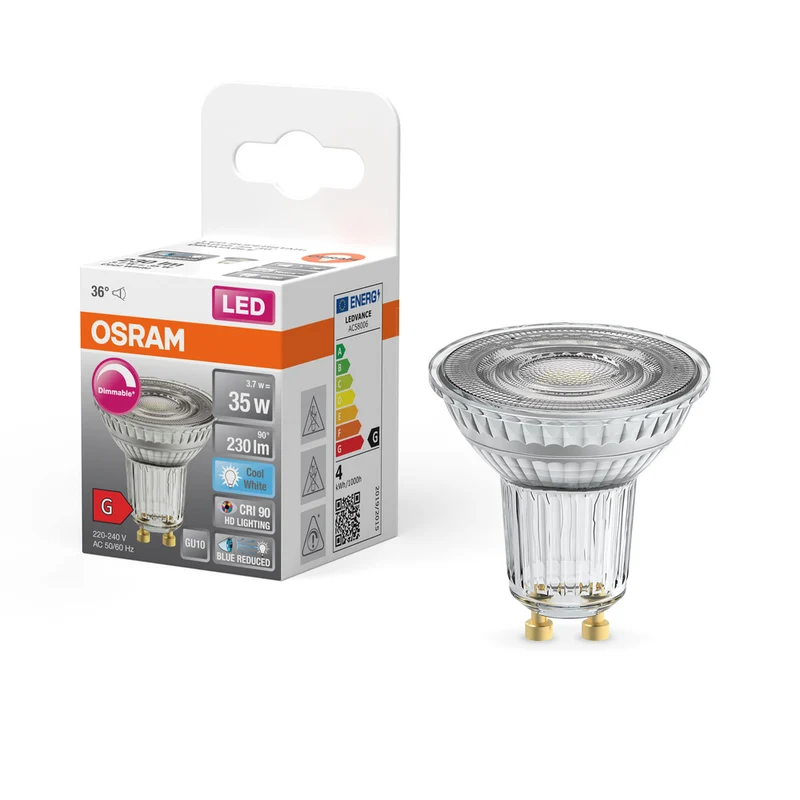 OSRAM Dimmbare LED Reflektor-Lampe LED SUPERSTAR + spot PAR16 GL 35 DIM 3,7W/940 CRI90 GU10 , Kaltweiß