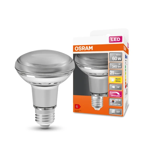 OSRAM Dimmbare LED Reflektor-Lampe LED SUPERSTAR + spot R80 GL 60 DIM 4,8W/927 E27 CRI90 BOX, E27 , Warmweiß