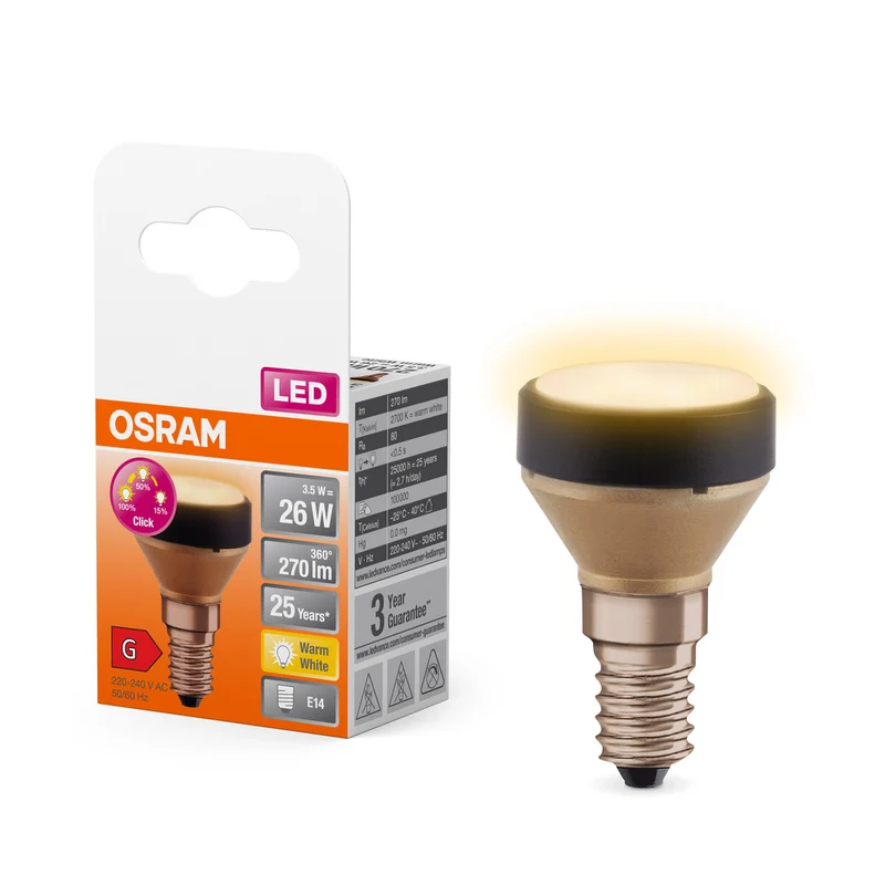 OSRAM LED FLAT LAMP Ultrakompakte Designlampe, 3-Stufen Dimmung, 2700K, 3.5W, Matt, E14 , Warmweiß