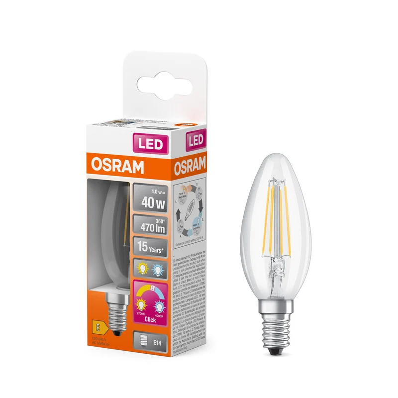 OSRAM LED RELAX and ACTIVE CLASSIC B, LED-Lampe, 4W, 2700-4000K, Click CCT, E14