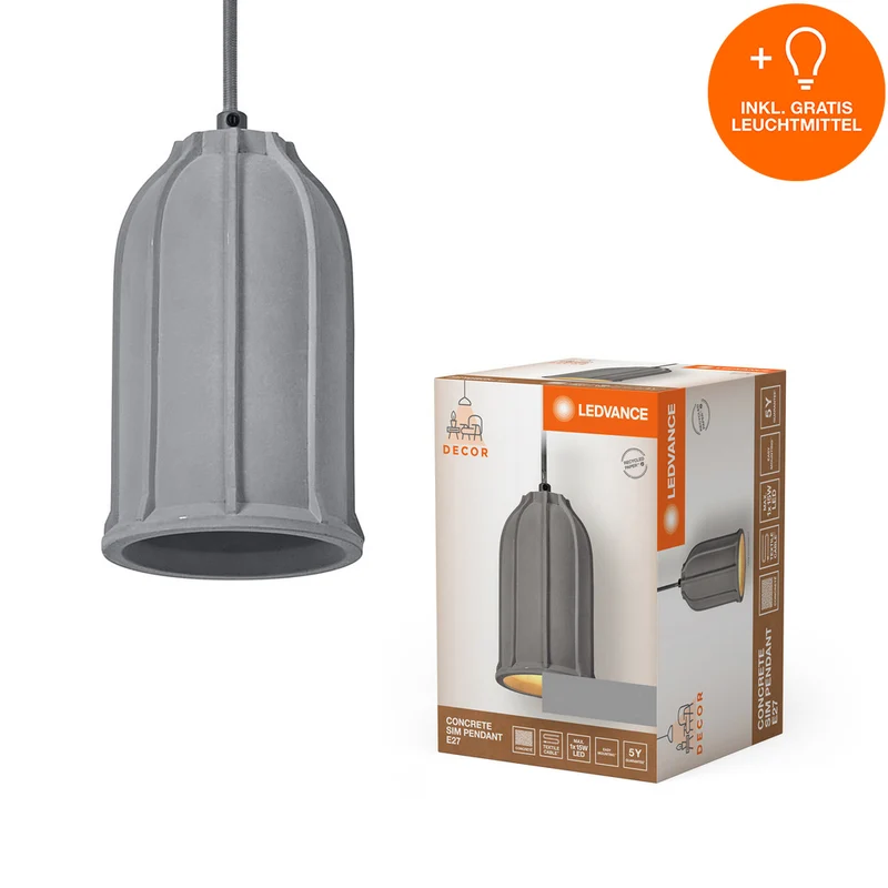 LEDVANCE DECOR Concrete Sim Beton Pendelleuchte, E27, 115 mm, inkl. Leuchtmittel