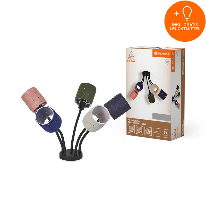 LEDVANCE DECOR Deckenleuchte Decor Felt Weaving Cans, 5xE14, inkl. Leuchtmittel