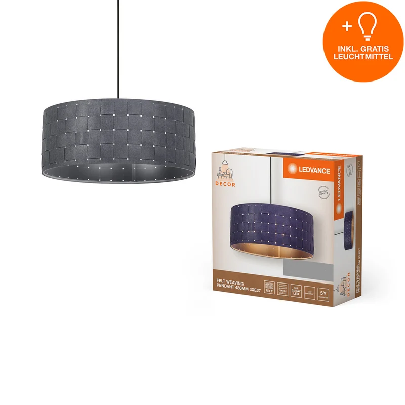 LEDVANCE DECOR Pendelleuchte Decor Felt Weaving dunkelgrau, 3xE27, inkl. Leuchtmittel