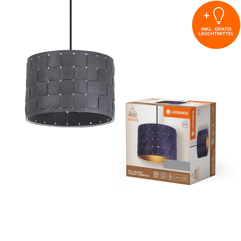 LEDVANCE DECOR Pendelleuchte Decor Felt Weaving grau, E27, 280 mm, inkl. Leuchtmittel