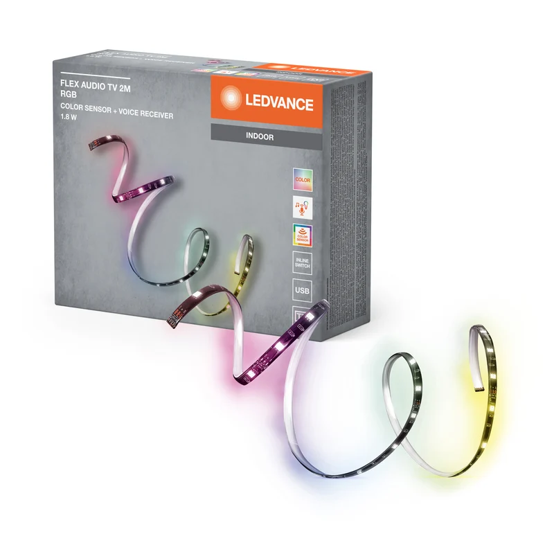 LEDVANCE FLEX AUDIOTV 2M RGB LED-Streifen, weiß, 3,7W, 50lm, integrierter Sound-Receiver, Farbsensor, lange Lebensdauer, einfache Montage, mit USB-Anschluss, selbstklebend, Schutzklasse IP20